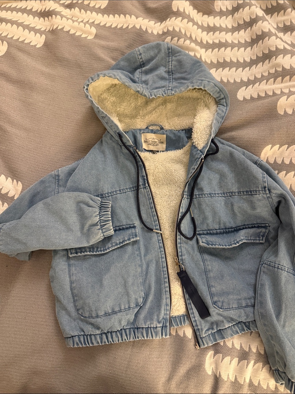 Light Wash Hooded Sherpa-Lined Denim Jacket - Women